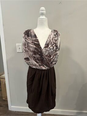 Suzi Chin Brown & Cream Printed Wrap-Front Dress